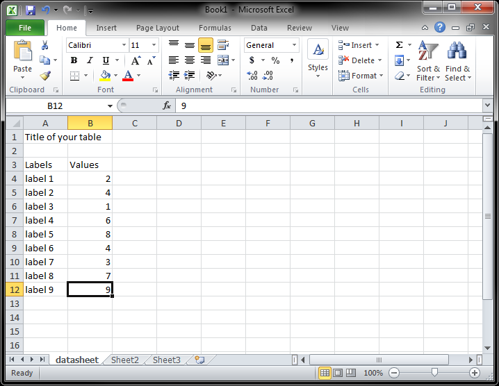 Enter dummy data in the Excel file