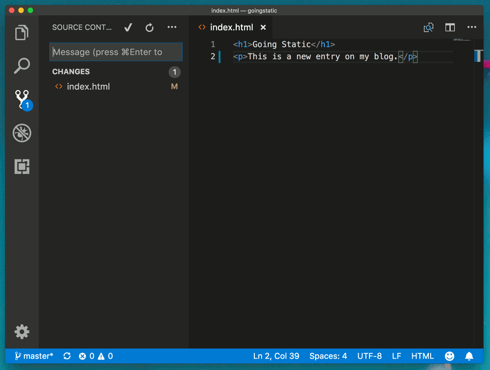 The source control screen in Visual Studio Code